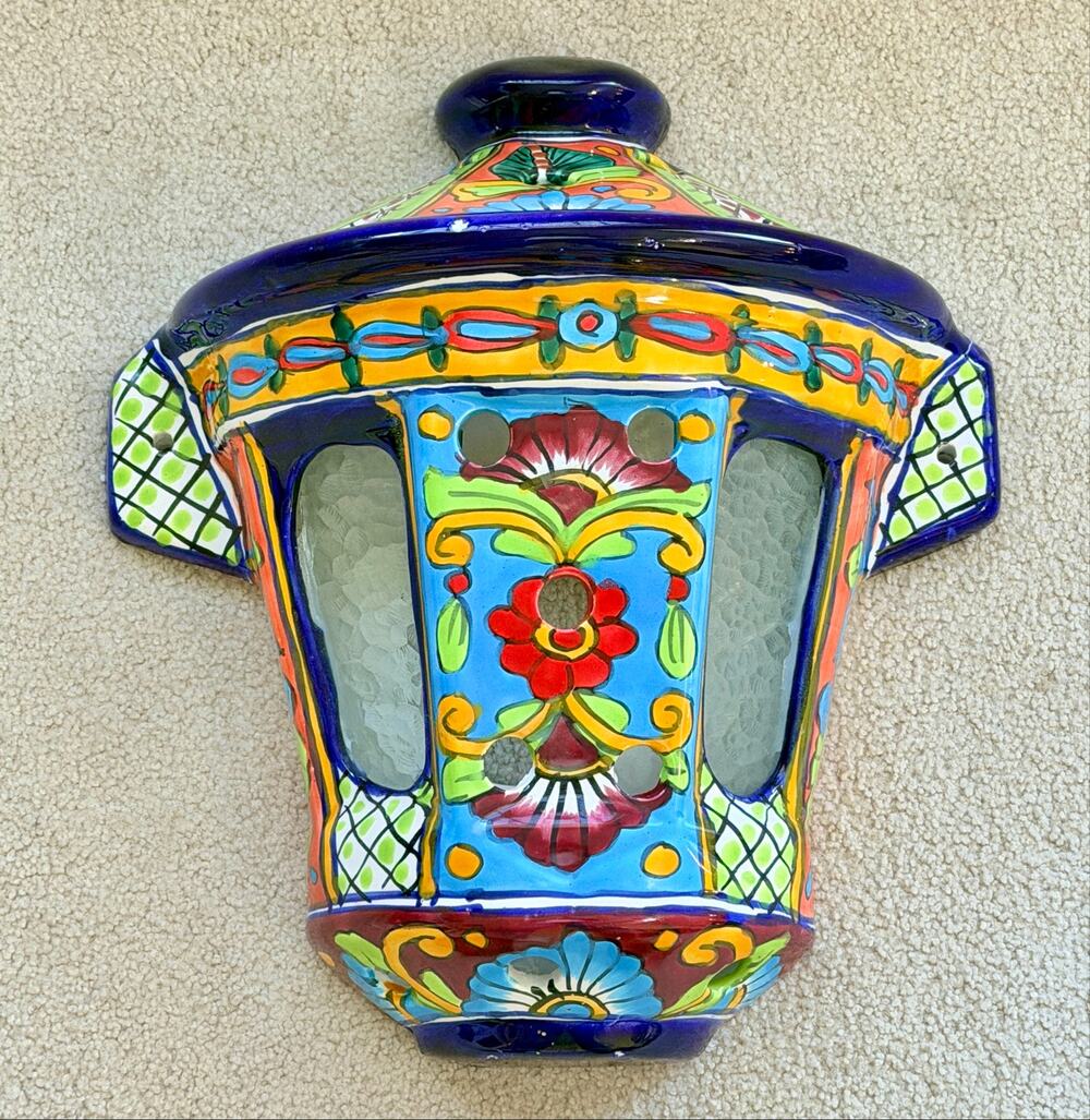 Large 17" Talavera Ceramic Wall Sconce - Hand-Painted Mexican Light Cover